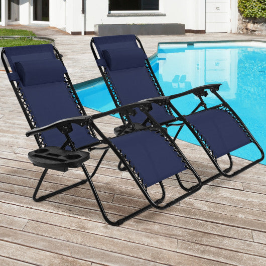 2 Pieces Folding Lounge Chair with Zero Gravity-Navy - Color: Navy LuxuryLifeWay Online Store