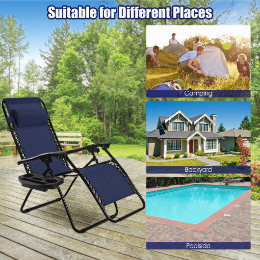 2 Pieces Folding Lounge Chair with Zero Gravity-Navy - Color: Navy LuxuryLifeWay Online Store