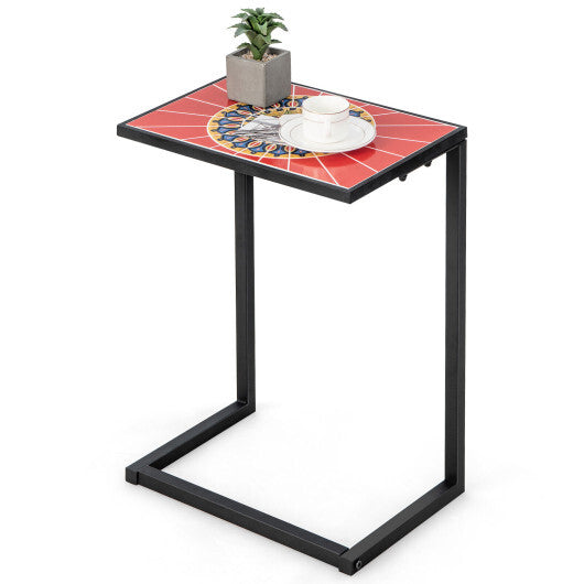 C-shaped Waterproof Outdoor Side End Table with Ceramic Top LuxuryLifeWay Online Store