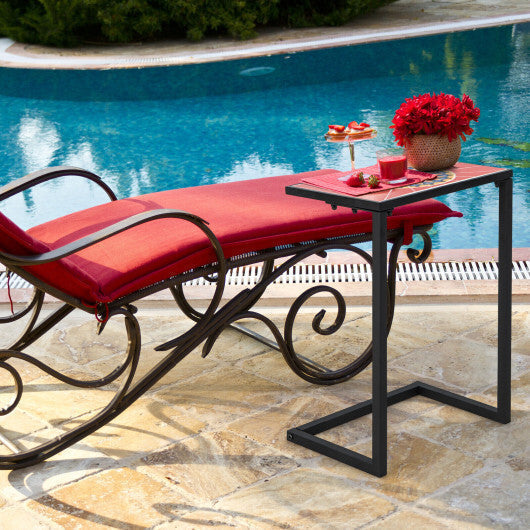 C-shaped Waterproof Outdoor Side End Table with Ceramic Top LuxuryLifeWay Online Store