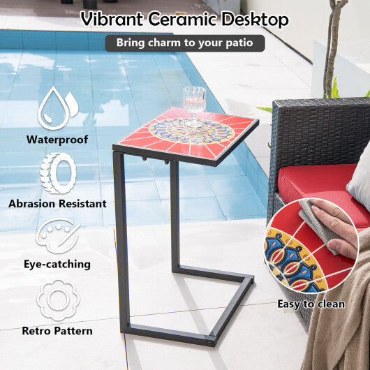 C-shaped Waterproof Outdoor Side End Table with Ceramic Top LuxuryLifeWay Online Store