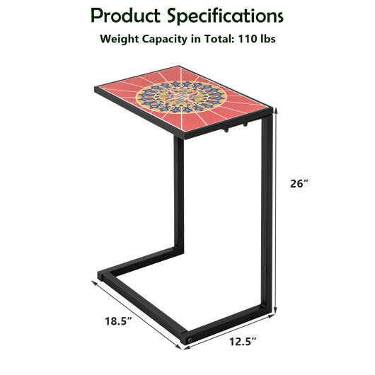 C-shaped Waterproof Outdoor Side End Table with Ceramic Top LuxuryLifeWay Online Store