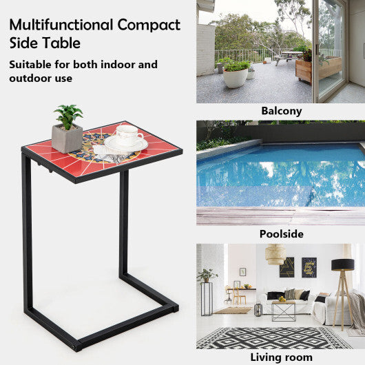 C-shaped Waterproof Outdoor Side End Table with Ceramic Top LuxuryLifeWay Online Store