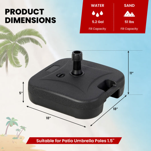 Fillable Patio Umbrella Base with Handle Fit 1.5 Inch Umbrella Poles-Black LuxuryLifeWay Online Store