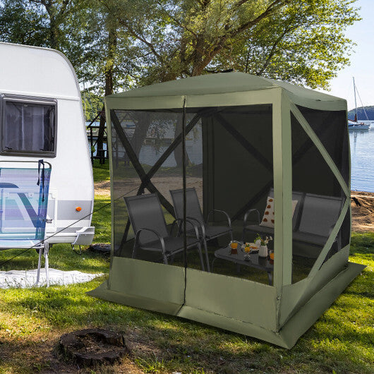 6.7 x 6.7 Feet Pop Up Gazebo with Netting and Carry Bag-Coffee LuxuryLifeWay Online Store