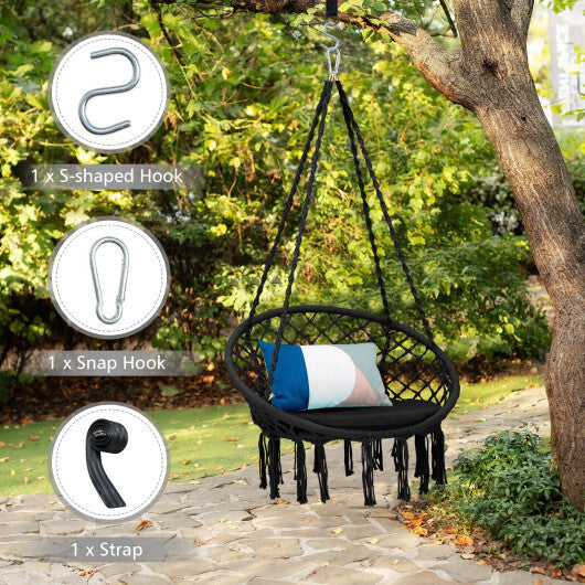 Cushioned Hammock Swing Chair with Hanging Kit-Black LuxuryLifeWay Online Store