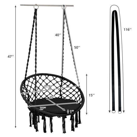 Cushioned Hammock Swing Chair with Hanging Kit-Black LuxuryLifeWay Online Store
