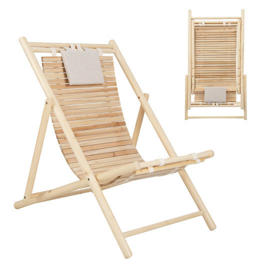 Solid Fir Wood Lounge Chair with 3-Level Adjustable Backrest and Soft Padded Headrest-Natural LuxuryLifeWay Online Store