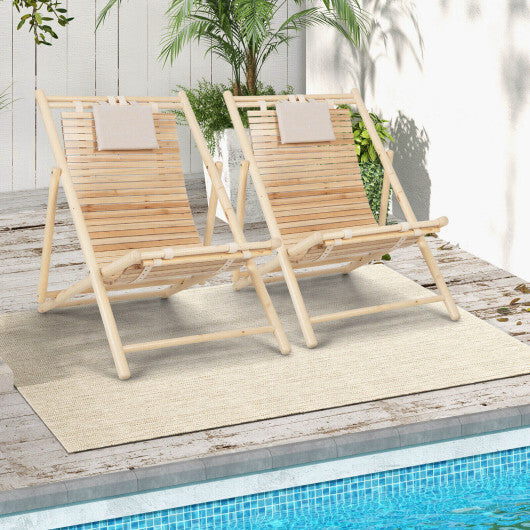 Solid Fir Wood Lounge Chair with 3-Level Adjustable Backrest and Soft Padded Headrest-Natural LuxuryLifeWay Online Store