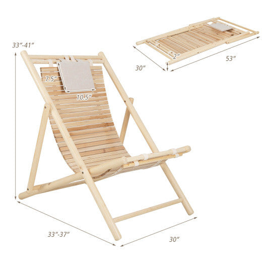 Solid Fir Wood Lounge Chair with 3-Level Adjustable Backrest and Soft Padded Headrest-Natural LuxuryLifeWay Online Store