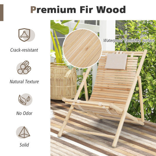 Solid Fir Wood Lounge Chair with 3-Level Adjustable Backrest and Soft Padded Headrest-Natural LuxuryLifeWay Online Store