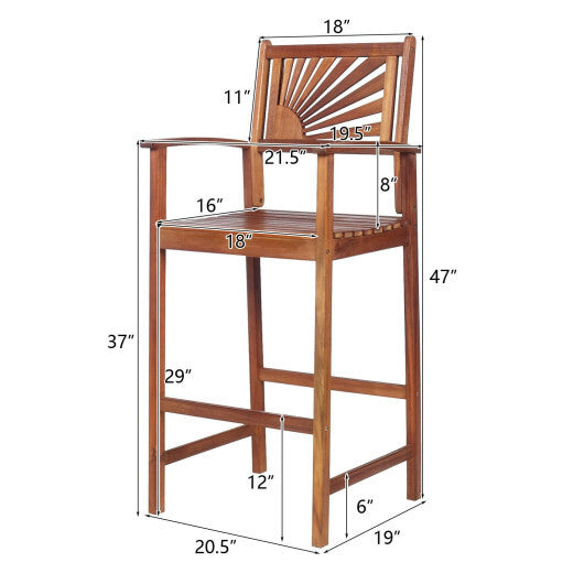 2 Pieces Outdoor Acacia Wood Bar Chairs with Sunflower Backrest and Armrests LuxuryLifeWay Online Store