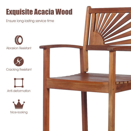 2 Pieces Outdoor Acacia Wood Bar Chairs with Sunflower Backrest and Armrests LuxuryLifeWay Online Store