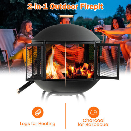 28 Inch Portable Fire Pit on Wheels with Log Grate-Black LuxuryLifeWay Online Store