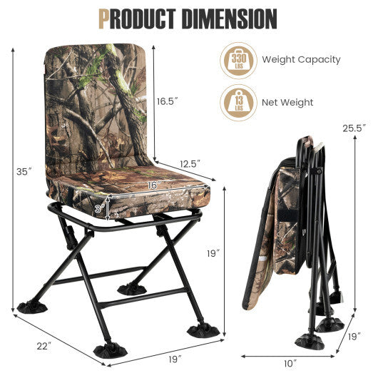 Swivel Folding Chair with Backrest and Padded Cushion-Camouflage LuxuryLifeWay Online Store
