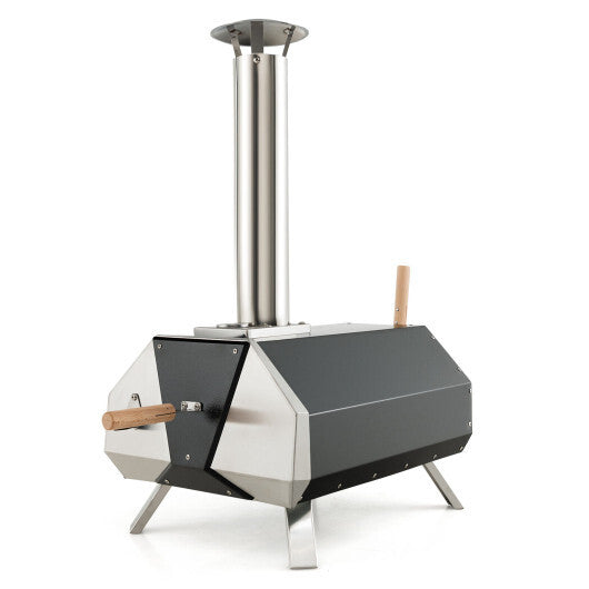 Outdoor Pizza Oven with Pizza Stone and Foldable Legs for Camping-Black