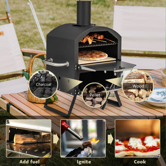 Outdoor Pizza Oven with Anti-scalding Handles and Foldable Legs-Black LuxuryLifeWay Online Store