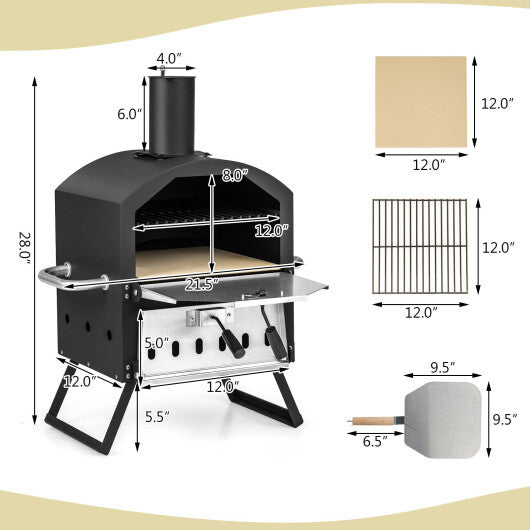 Outdoor Pizza Oven with Anti-scalding Handles and Foldable Legs-Black LuxuryLifeWay Online Store