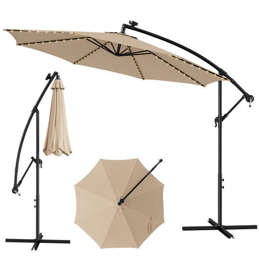 10 Feet Patio Offset Umbrella with 112 Solar-Powered LED Lights-Beige LuxuryLifeWay Online Store