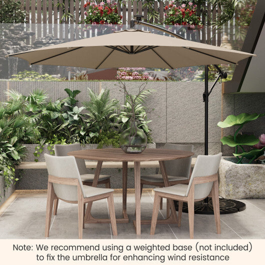 10 Feet Patio Offset Umbrella with 112 Solar-Powered LED Lights-Beige LuxuryLifeWay Online Store