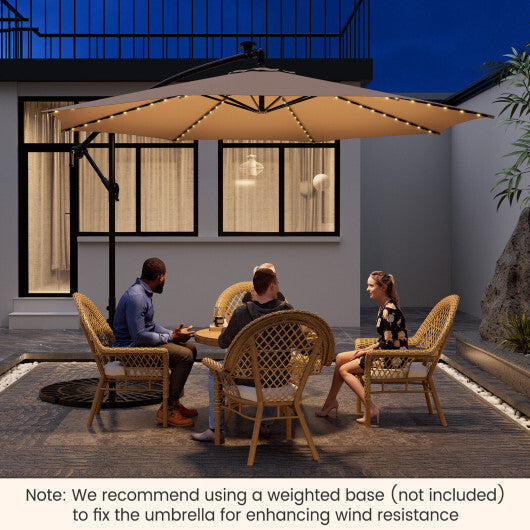 10 Feet Patio Offset Umbrella with 112 Solar-Powered LED Lights-Beige LuxuryLifeWay Online Store
