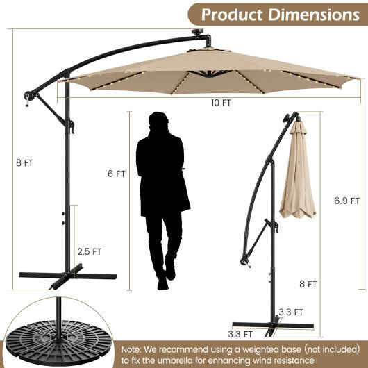 10 Feet Patio Offset Umbrella with 112 Solar-Powered LED Lights-Beige LuxuryLifeWay Online Store