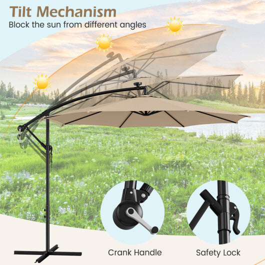 10 Feet Patio Offset Umbrella with 112 Solar-Powered LED Lights-Beige LuxuryLifeWay Online Store