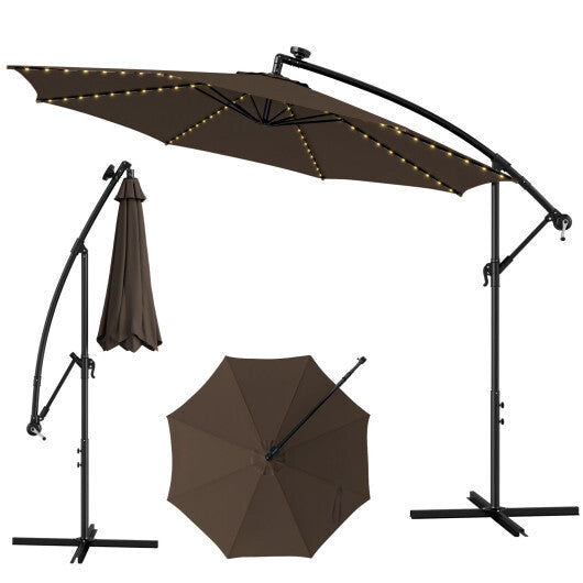 10 Feet Patio Offset Umbrella with 112 Solar-Powered LED Lights-Beige LuxuryLifeWay Online Store