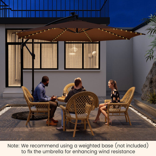 10 Feet Patio Offset Umbrella with 112 Solar-Powered LED Lights-Beige LuxuryLifeWay Online Store
