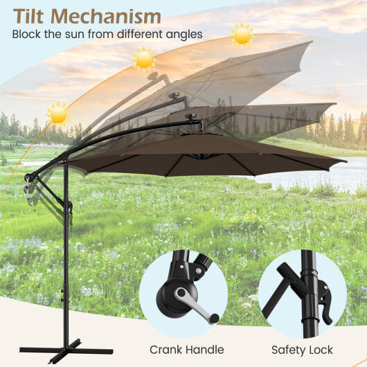 10 Feet Patio Offset Umbrella with 112 Solar-Powered LED Lights-Beige LuxuryLifeWay Online Store