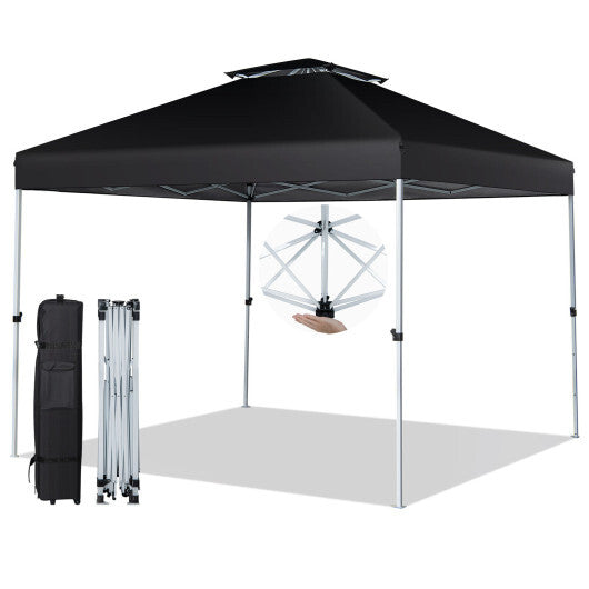 2-Tier 10 x 10 Feet Pop-up Canopy Tent with Wheeled Carry Bag-Black LuxuryLifeWay Online Store