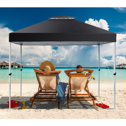 2-Tier 10 x 10 Feet Pop-up Canopy Tent with Wheeled Carry Bag-Black LuxuryLifeWay Online Store