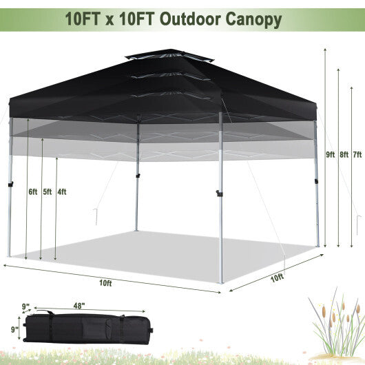 2-Tier 10 x 10 Feet Pop-up Canopy Tent with Wheeled Carry Bag-Black LuxuryLifeWay Online Store