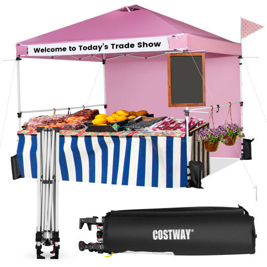 10 x 10 Feet Foldable Commercial Pop-up Canopy with Roller Bag and Banner Strip-Pink LuxuryLifeWay Online Store