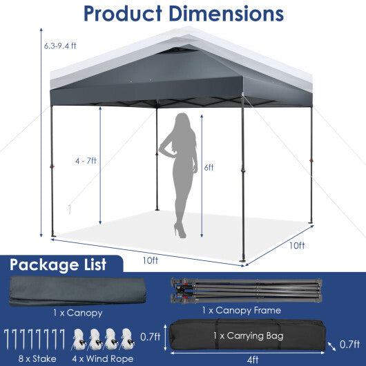 10 x 10 Feet Foldable Outdoor Instant Pop-up Canopy with Carry Bag-Gray LuxuryLifeWay Online Store