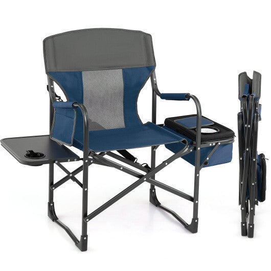 Folding Camping Directors Chair with Cooler Bag and Side Table-Blue LuxuryLifeWay Online Store