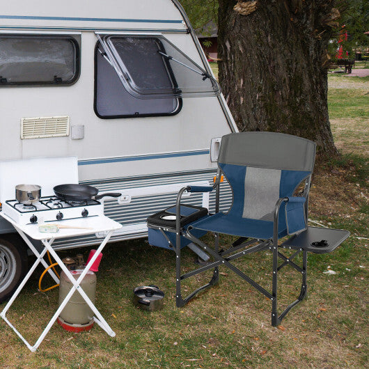 Folding Camping Directors Chair with Cooler Bag and Side Table-Blue LuxuryLifeWay Online Store