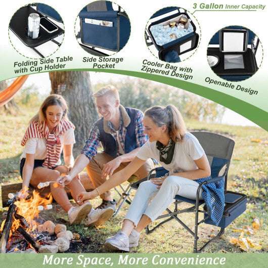 Folding Camping Directors Chair with Cooler Bag and Side Table-Blue LuxuryLifeWay Online Store