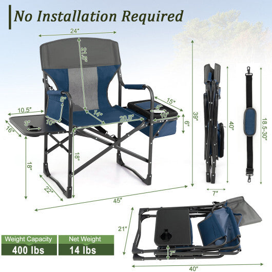 Folding Camping Directors Chair with Cooler Bag and Side Table-Blue LuxuryLifeWay Online Store