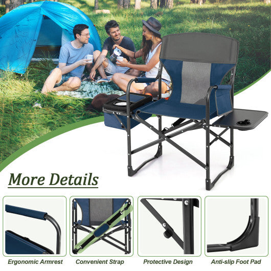 Folding Camping Directors Chair with Cooler Bag and Side Table-Blue LuxuryLifeWay Online Store