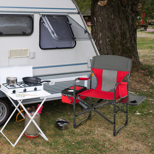Folding Camping Directors Chair with Cooler Bag and Side Table-Blue LuxuryLifeWay Online Store