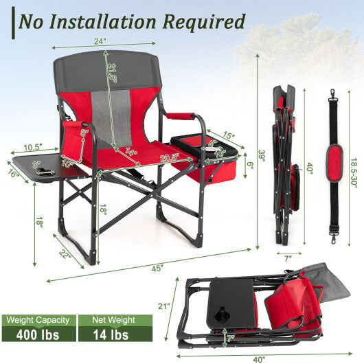 Folding Camping Directors Chair with Cooler Bag and Side Table-Blue LuxuryLifeWay Online Store