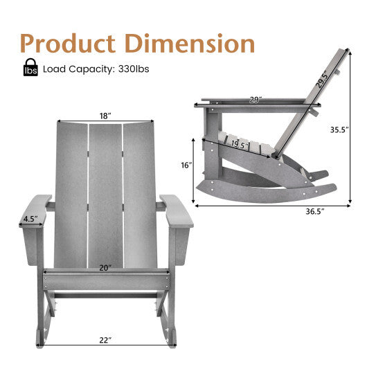 Adirondack Rocking Chair with Curved Back for Balcony-Gray LuxuryLifeWay Online Store
