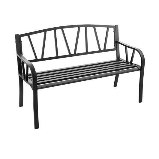 Patio Garden Bench with Metal Frame and Slatted Seat-Black LuxuryLifeWay Online Store