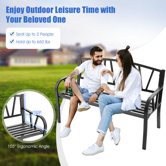 Patio Garden Bench with Metal Frame and Slatted Seat-Black LuxuryLifeWay Online Store