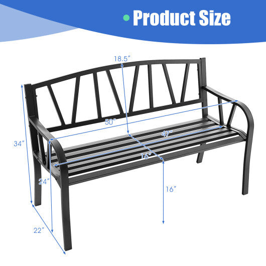Patio Garden Bench with Metal Frame and Slatted Seat-Black LuxuryLifeWay Online Store