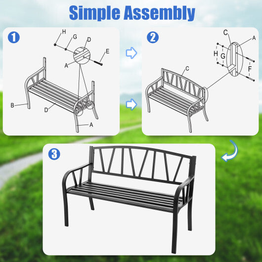 Patio Garden Bench with Metal Frame and Slatted Seat-Black LuxuryLifeWay Online Store
