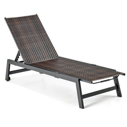 Patio PE Rattan Chaise Lounge with 5-Level Backrest and Wheels-Brown LuxuryLifeWay Online Store