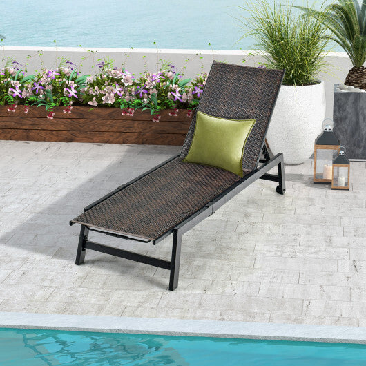 Patio PE Rattan Chaise Lounge with 5-Level Backrest and Wheels-Brown LuxuryLifeWay Online Store