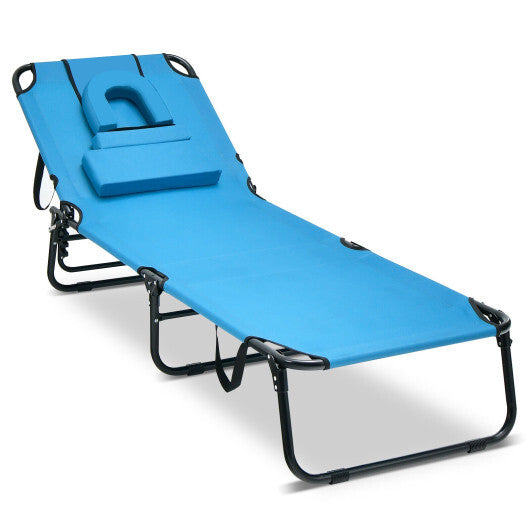 Beach Chaise Lounge Chair with Face Hole and Removable Pillow-Blue - Color: Blue LuxuryLifeWay Online Store